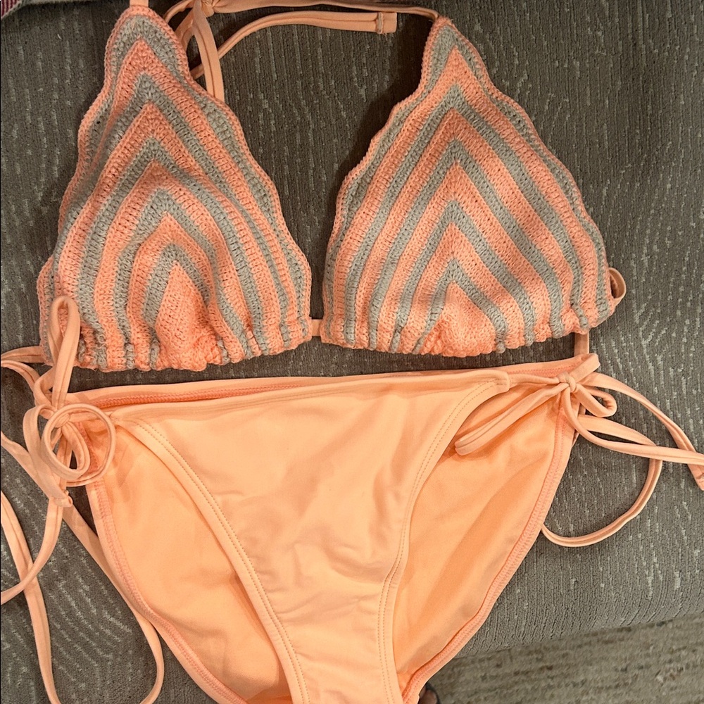 Wild Fable Peach and White Bikini Set